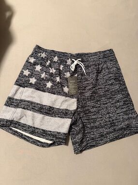 Men's Heather Gray and Black Swim Trunks with Star Stripes